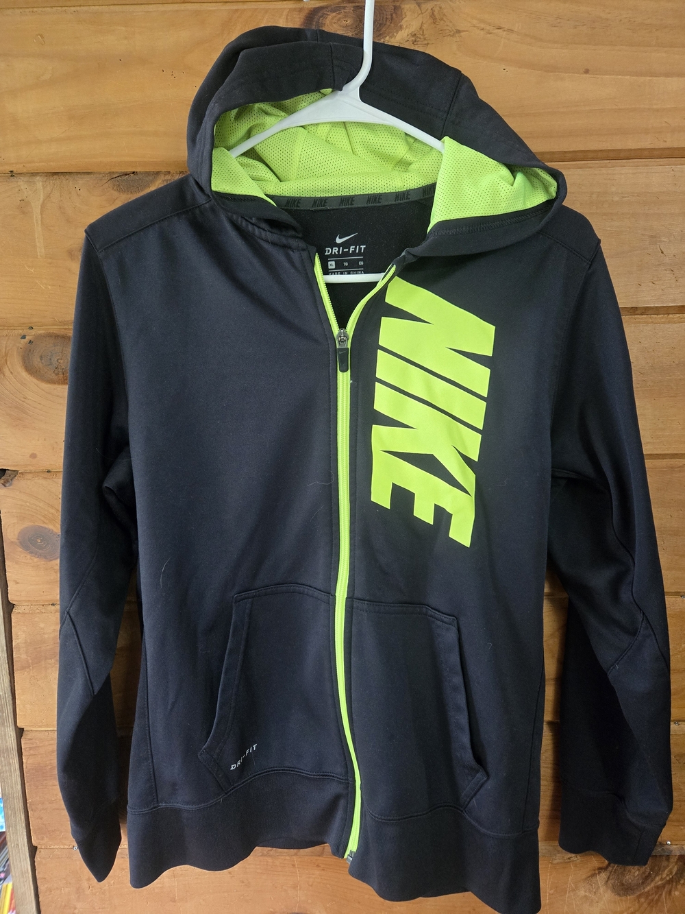 Nike Black & Neon Green Kids Full-Zip Dri-FIT Hoodie